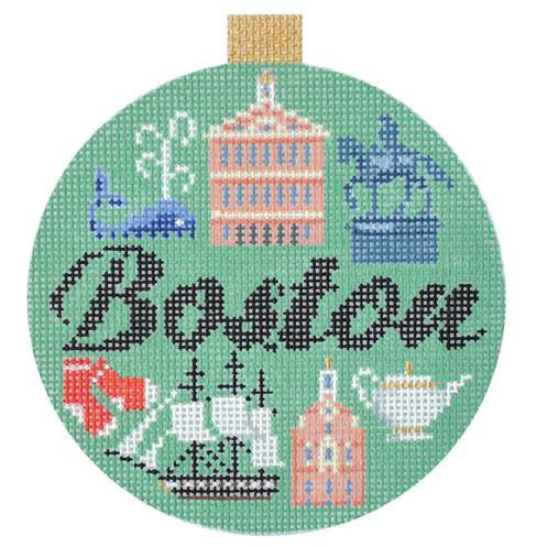 Boston Travel Round Needlepoint Canvas - KC Needlepoint