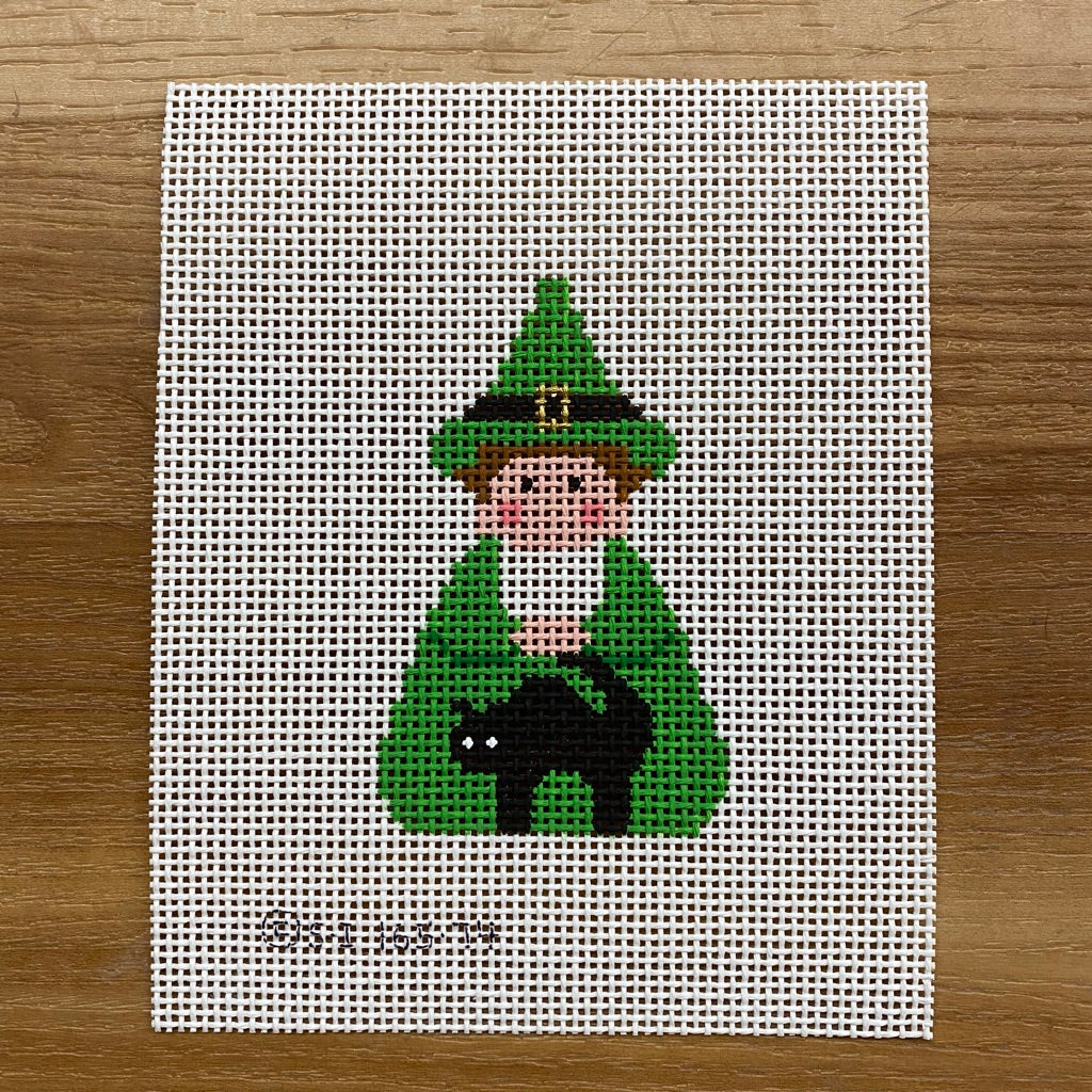 Green Witch with Cat Angel Canvas - KC Needlepoint