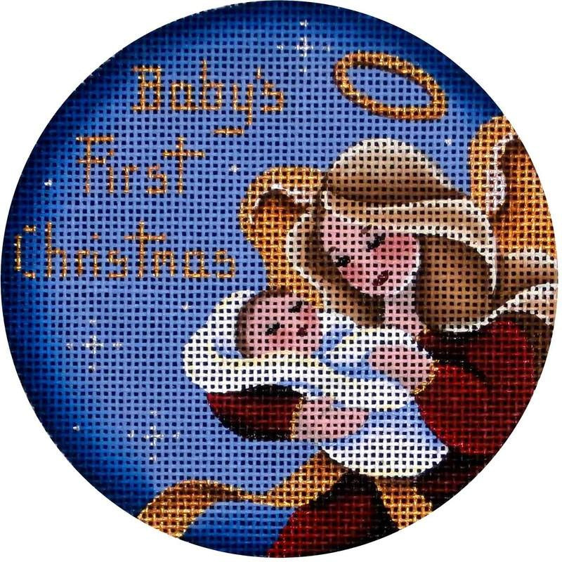 Baby Boy's First Christmas Angel Round - KC Needlepoint