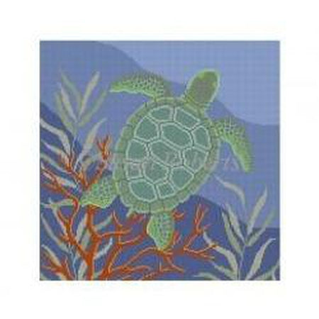 Seaweed Turtle Pillow Canvas - KC Needlepoint