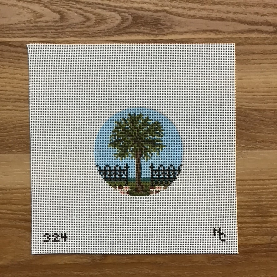 Palmetto Gate Round Canvas - KC Needlepoint