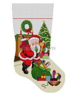 Shh Santa with Bag of Toys Stocking Canvas - KC Needlepoint