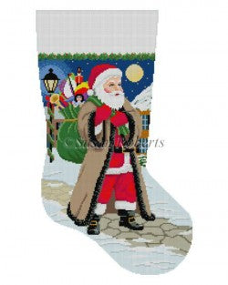 Santa Coming Up Sidewalk Stocking Canvas - KC Needlepoint