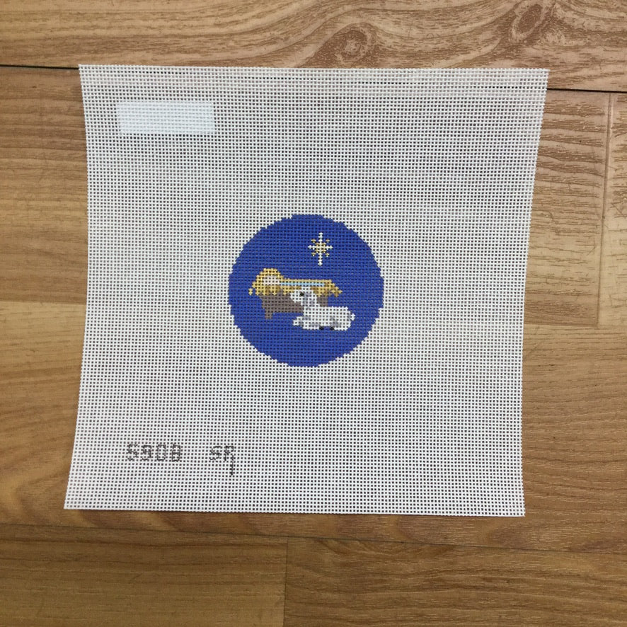 Creche with Lamb Round Canvas - KC Needlepoint