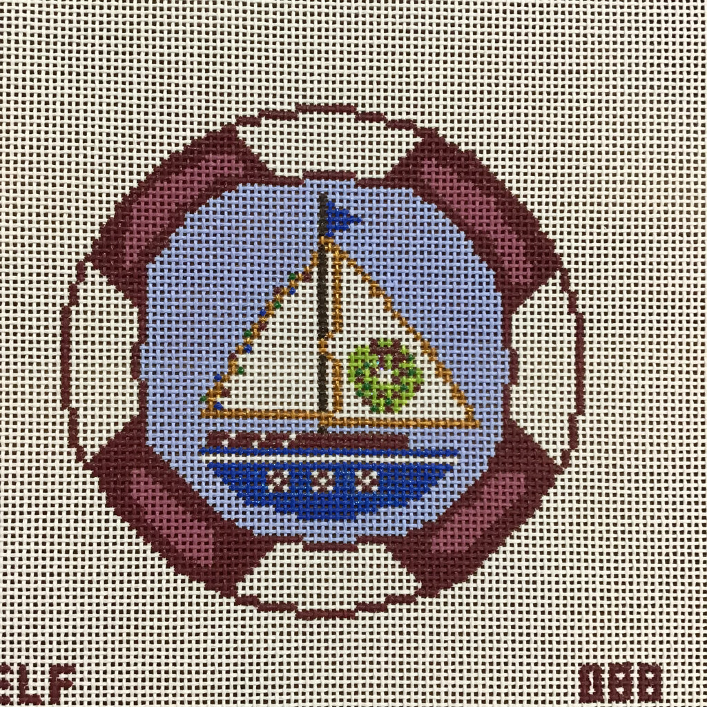 Sailboat with Wreath Canvas - KC Needlepoint