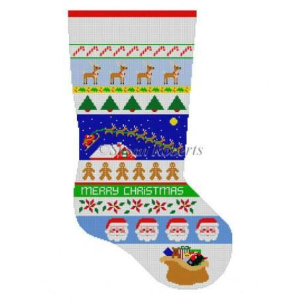 Sleigh Over Roof Top Stripe Stocking Canvas - KC Needlepoint