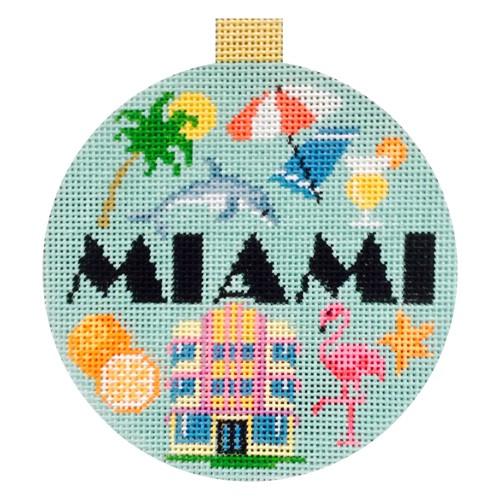 Miami Travel Round Canvas - KC Needlepoint
