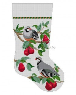 Partridge in Red Bartlett Pear Tree Stocking Canvas - KC Needlepoint