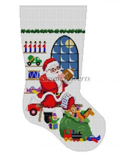 Sitting Santa in Front of Window Stocking Canvas - KC Needlepoint