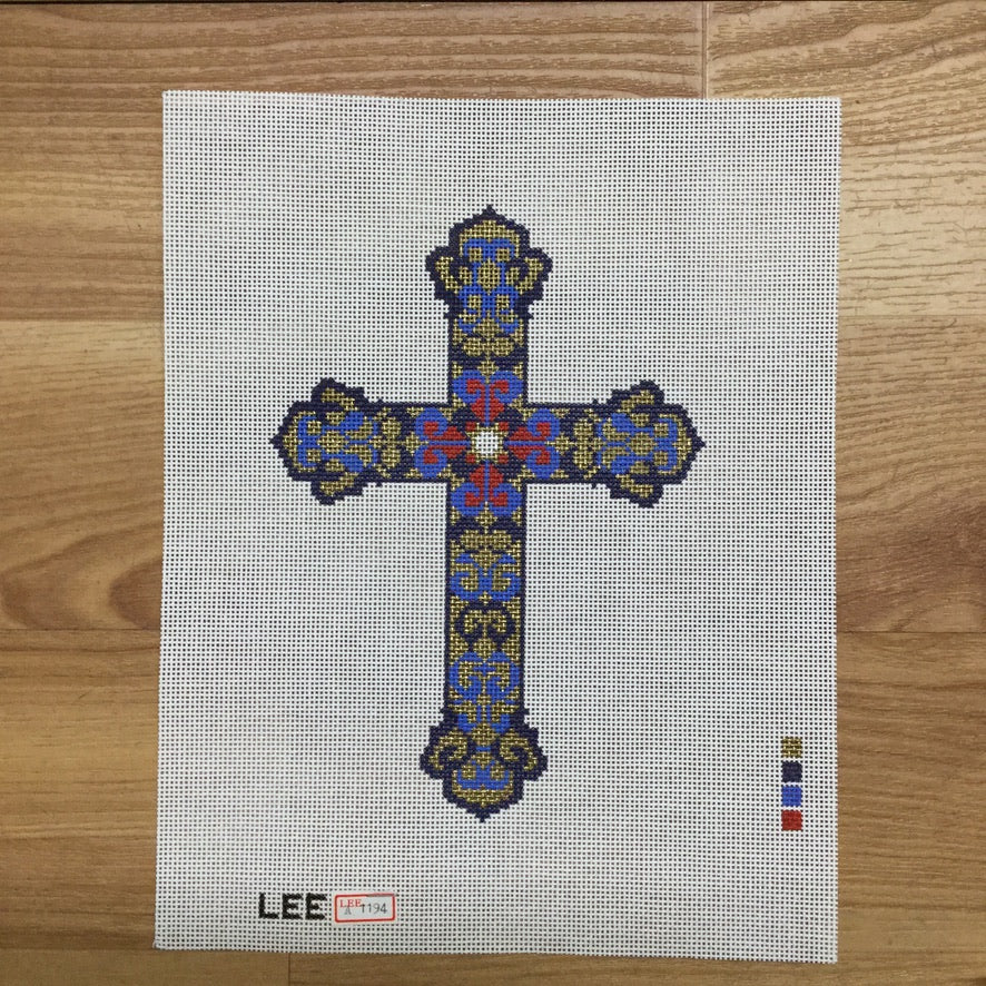 Blue and Gold Cross Canvas - KC Needlepoint