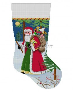 Walking Stick Santa Stocking Canvas - KC Needlepoint