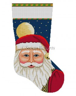 Santa Face with Moon Stocking Canvas - KC Needlepoint