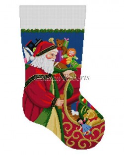 Santa at Sleigh Stocking Canvas - KC Needlepoint