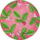 Pink Holly Round Needlepoint Canvas - KC Needlepoint