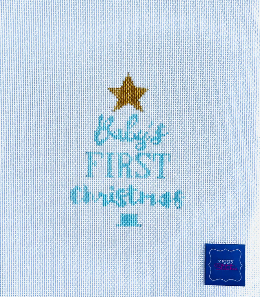 Baby's First Christmas Tree Blue Canvas - KC Needlepoint