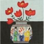 Red Flowers Needlepoint Canvas - KC Needlepoint