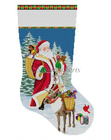 Santa Reindeer and Toy Baskets Stocking Canvas - KC Needlepoint