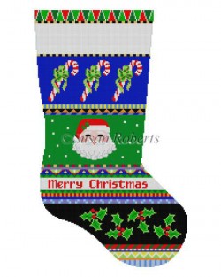 Santa Face Stripe Stocking Canvas - KC Needlepoint