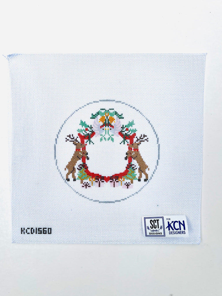 Reindeer Crest Round Canvas - KC Needlepoint