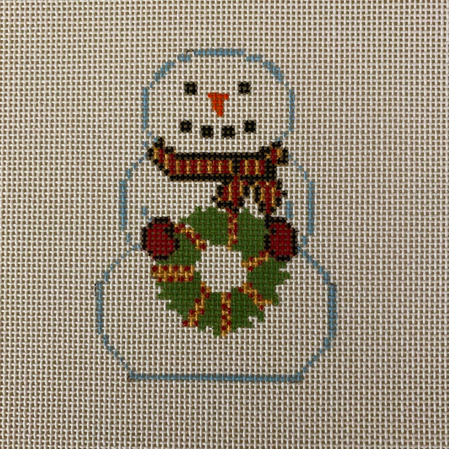 Snowman with Wreath Canvas - KC Needlepoint