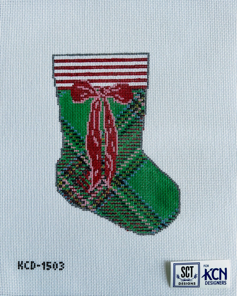 Green Tartan Mini Sock Canvas - KC Needlepoint