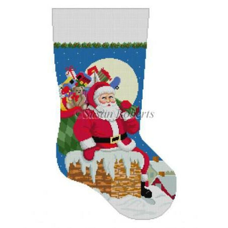 Santa Down the Chimney Stocking Canvas - KC Needlepoint