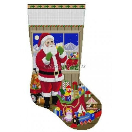 Santa Packing the Bags Stocking - KC Needlepoint