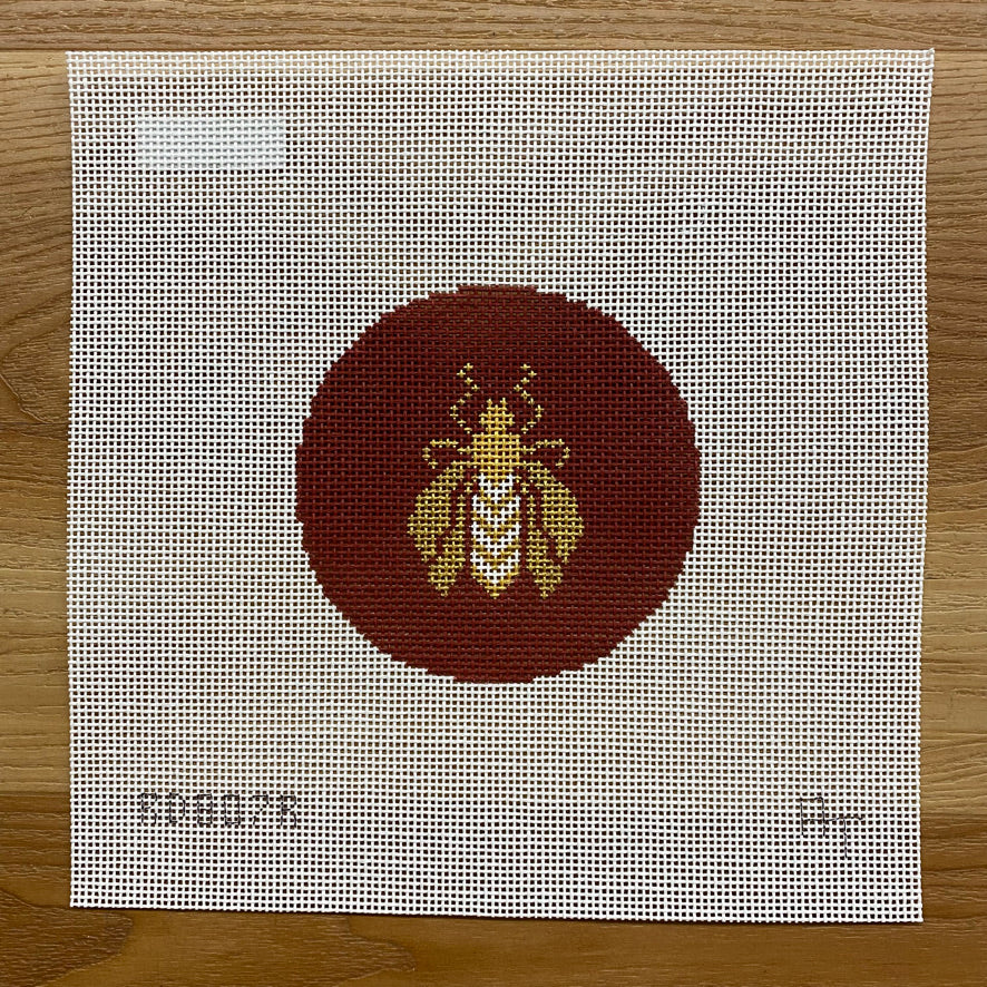 Bee Round  in Red Canvas - KC Needlepoint
