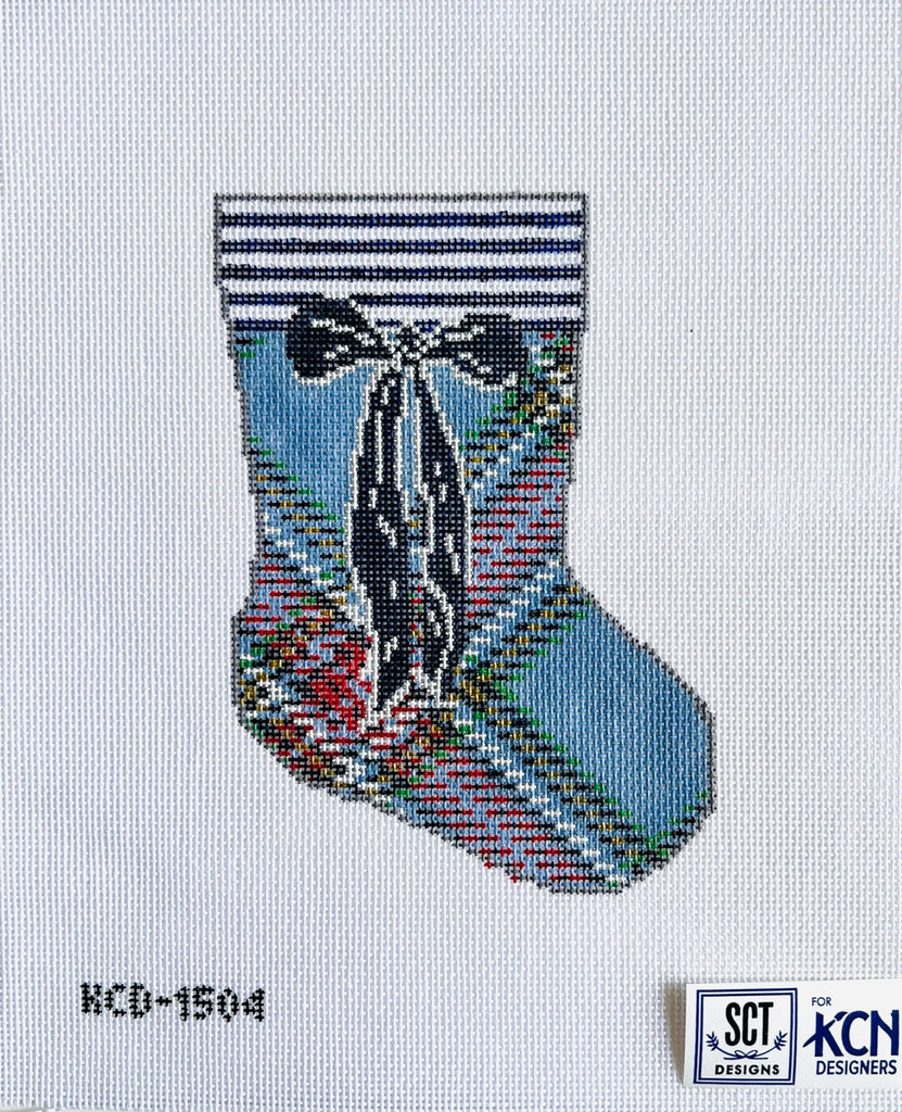 Blue Tartan Mini Sock Canvas - KC Needlepoint
