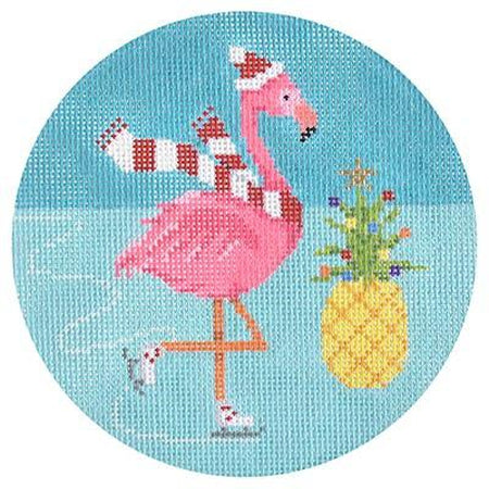 Flamingle Jingle Round Canvas - KC Needlepoint