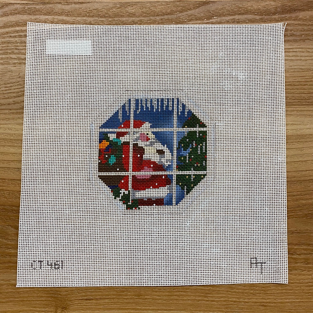 Santa and Tree Octagonal Canvas - needlepoint