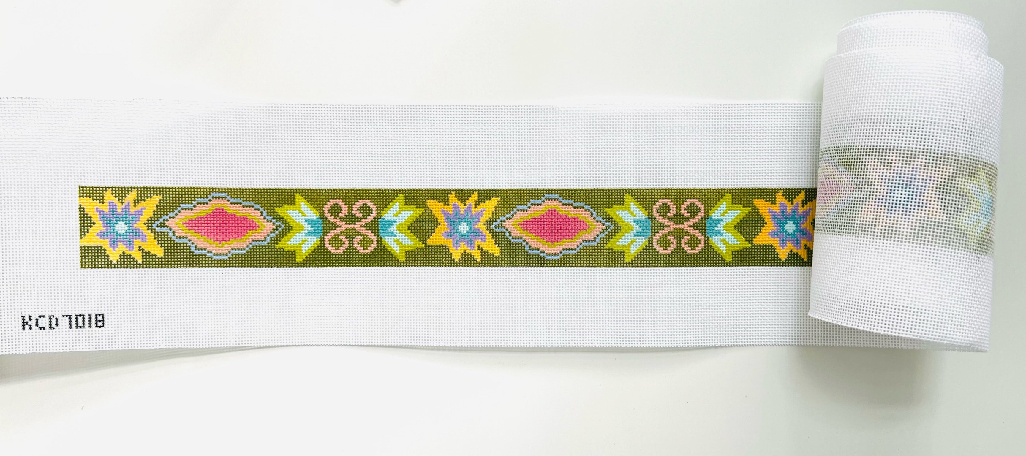 Green Floral Belt Canvas - KC Needlepoint