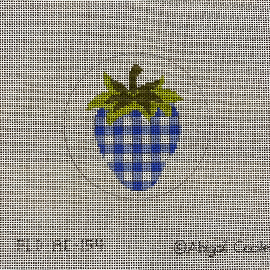 Blue and White Gingham Strawberry Canvas - KC Needlepoint