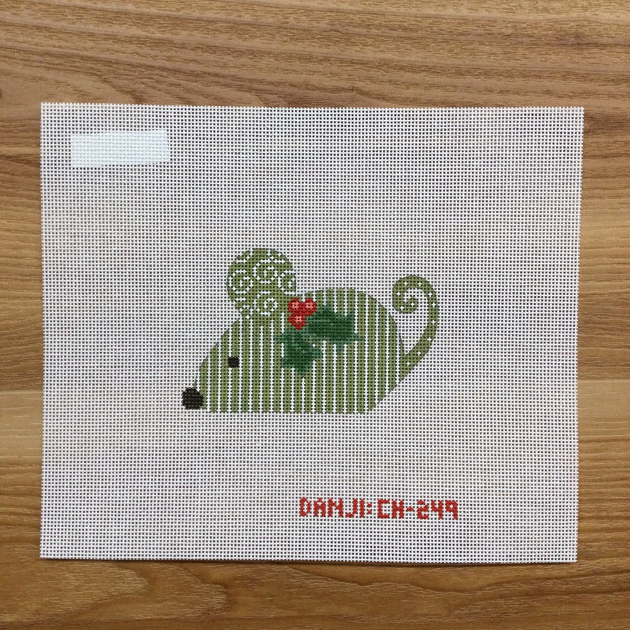 Green Striped Mouse Canvas - needlepoint