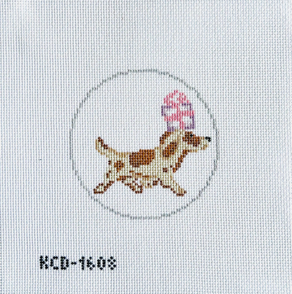 Dog with Gift Ornament Canvas - KC Needlepoint