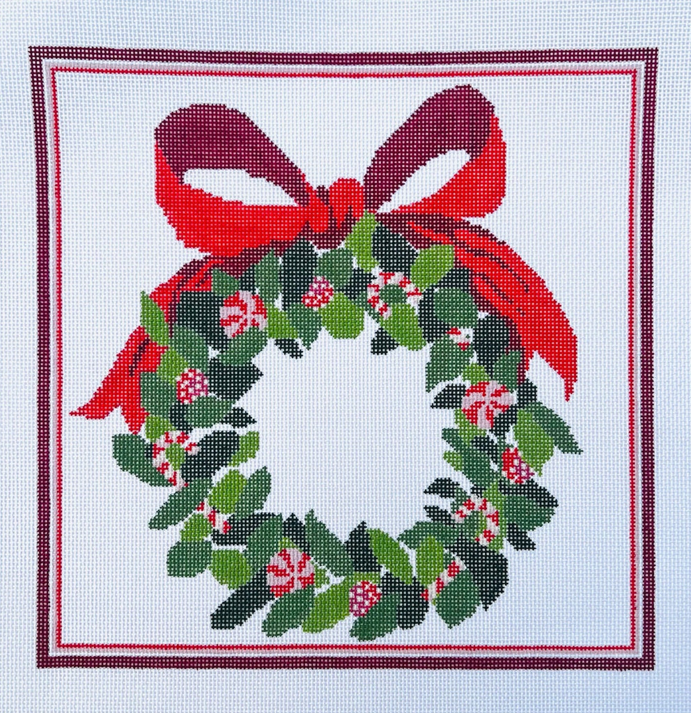 Red Candy Wreath Canvas - KC Needlepoint