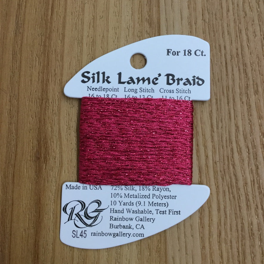 Silk Lamé Braid SL45 Deep Rose - needlepoint