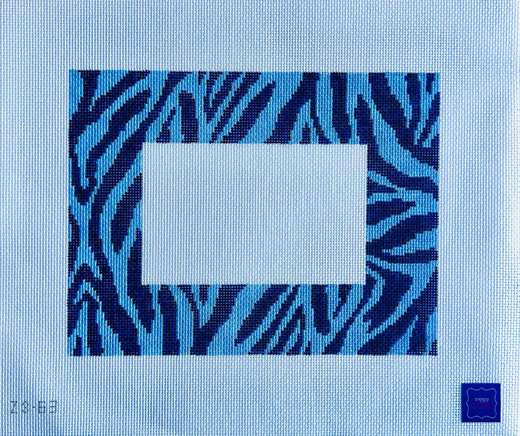 Blue Zebra Frame Canvas - KC Needlepoint