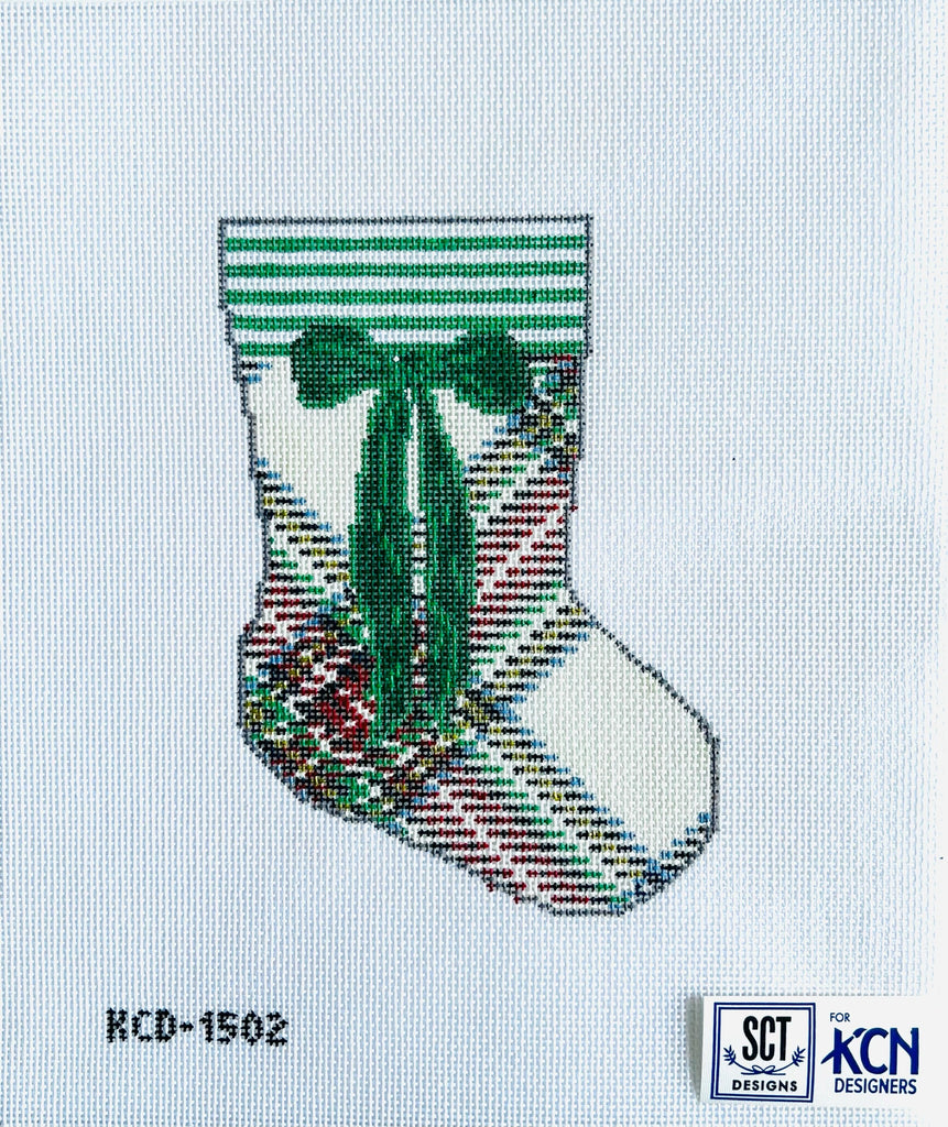 Cream Tartan Mini Sock Canvas - KC Needlepoint