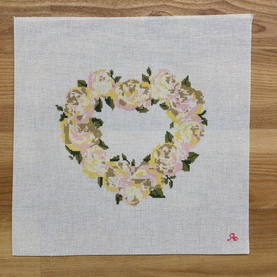 Heart Floral Wreath Canvas - KC Needlepoint