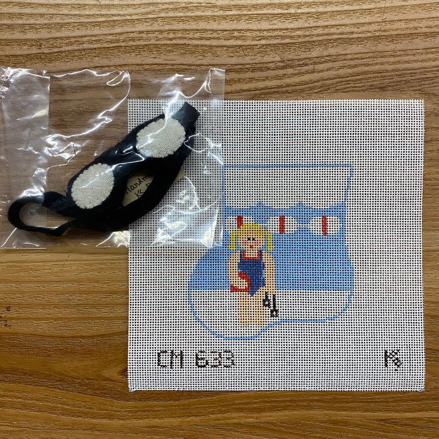 Girl Swimmer with Goggles Mini Sock Canvas - KC Needlepoint