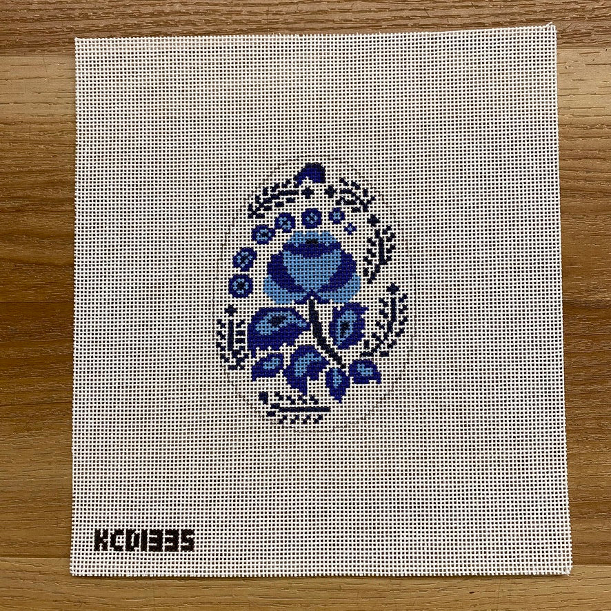 Blue Flower Egg Canvas - KC Needlepoint