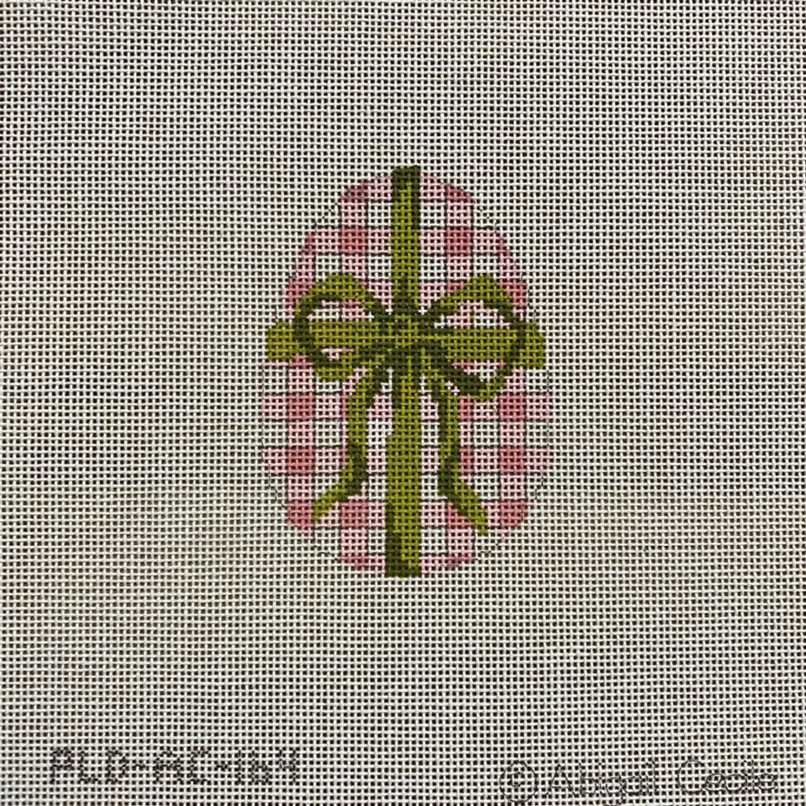 Pink Checks with Green Bow Egg Canvas - KC Needlepoint