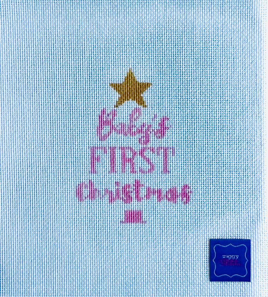 Baby's First Christmas Tree Pink Canvas - KC Needlepoint