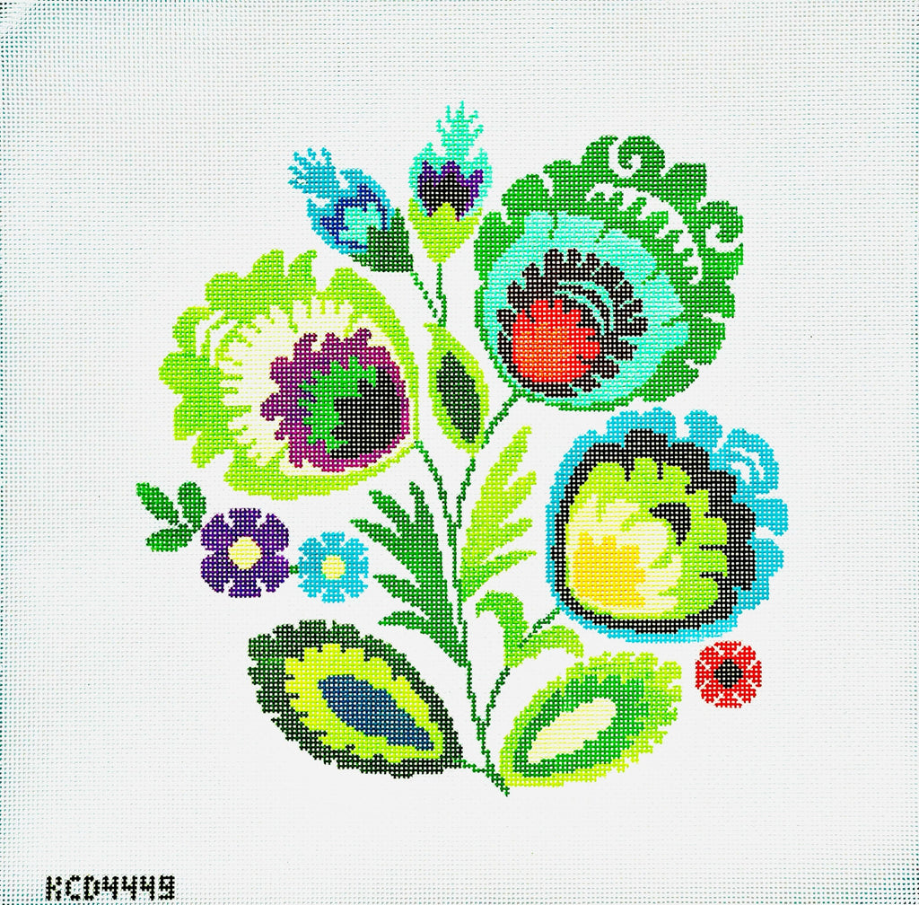Polish Folk Design - Green Flowers Canvas - KC Needlepoint