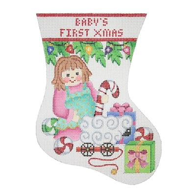 Baby's First Christmas Doll Mini-Sock Canvas - KC Needlepoint