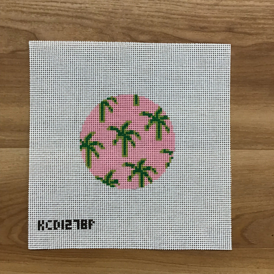 Palm Tree Round Canvas - KC Needlepoint