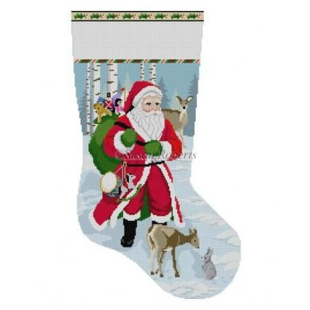 Santa with Deer Stocking Canvas - KC Needlepoint