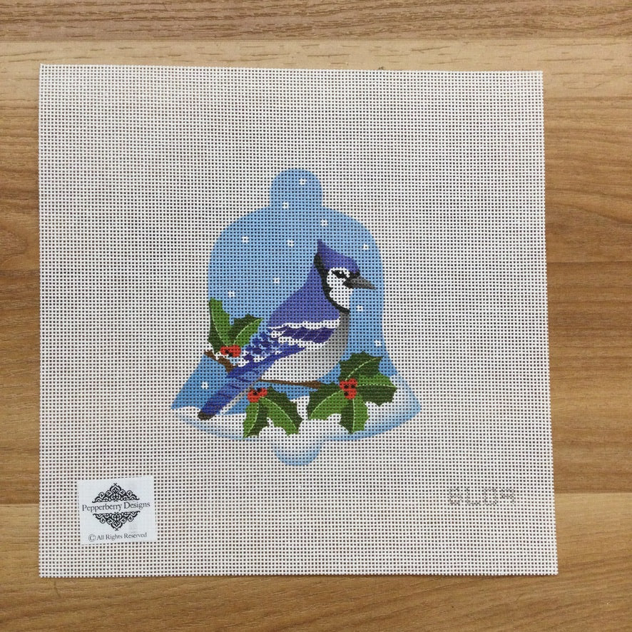 Blue Jay Snow Bell Canvas - KC Needlepoint