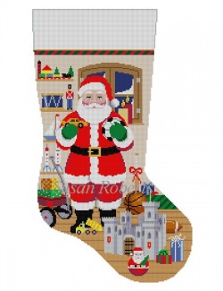 Santa with Castle Stocking Canvas - KC Needlepoint